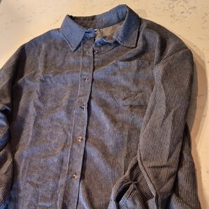 Casual Women's Oversized Grey Corduroy Button-Down Shacket